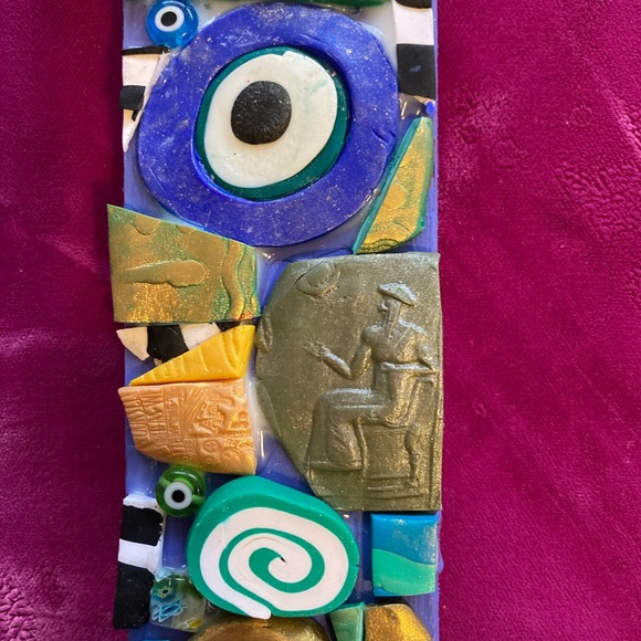 Handmade Polymer Clay Mosaic Art “Bee Mindful”Plaque Original On Wood - Picture 4 of 11